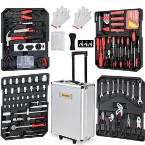MONZANA® 1050 tlg. Werkzeugtrolley CrV-Stahl Werkzeugkoffer Aluminiumkoffer mit Rollen Teleskopgriff Abschließbar Qualitätswerkzeug Werkzeugset Silber