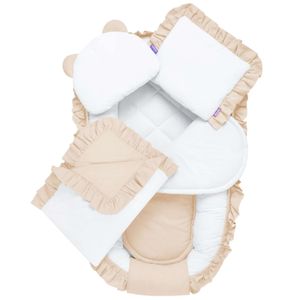 JUKKI® Baby Nestchen ✨ 5tlg BAUMWOLLE SET für Neugeborene [Pastel Pink] 2seitig 100x55cm Babynest + Matratze + Decke + 2xKissen