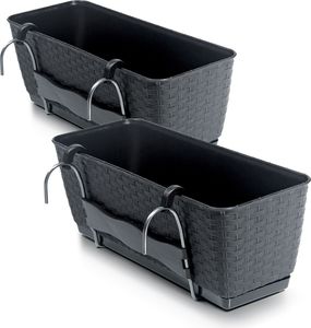 Balkon Blumenkasten mit Halterung und Bewässerungssystem - 2 Stück in 40 cm - Kunststoff Geländer Pflanztopf in anthrazit - Pflanzkasten Blumentopf zum Einhängen mit Bewässerungsboden
