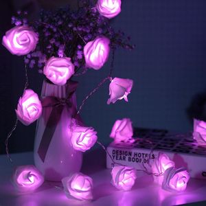 20 LED Rose Lichterkette Rosa Batteriebetriebene Künstliche Blumen Beleuchtung für Hochzeit Valentinstag Party Deko