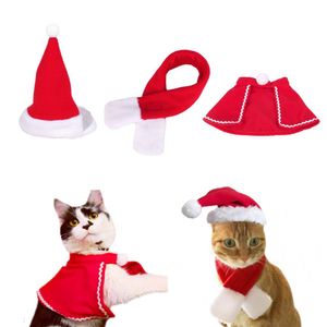3 Stück Katzen Hunde Weihnachtskostüm, Haustier Kostüm Weihnachten Kleidung Weihnachtsmütze und Schal für Klein Hund Katze, Rot Katzenbekleidung Hundebekleidung Lustig Mütze Deko Weihnachts Outfit Geschenk