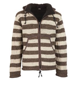 Warme Strickjacke aus Wolle Jacke mit Fleecefutter und abnehmbarer Kapuze, Größe:XS, Farbe:Naturfarben