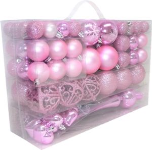 101 Set Weihnachtskugeln Rosa mit Spitze und Metallhaken