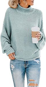 ASKSA Damen Strickpullover Einfarbig Rollkragenpullover Pullover Pulli Knit Sweatshirt, Hellblau, M