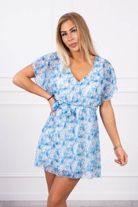 Kesi Damen Kleid mit V-Ausschnitt und floralem Muster, kurzarm, Größe:UNIVERSAL, Farbe:Niebieski (20237-U)