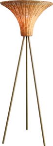 SalesFever Stehleuchte mit Geflechtschirm Messing/Natur 150 cm | Schirm Rattan | Metallgestell | B 55 x T 55 x H 150 cm | natur – messing