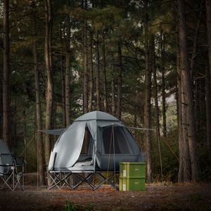 SoBuy Campingzelt Feldbett mit Zelt Schlafsack Wurfzelt Zelt Feldbett 4in1-Zelt mit Campingliege Hellgrau BHT ca. 193x188x145cm OGS32-L-HG