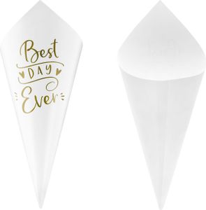 Konfetti Tüten für Hochzeit 16cm mit Aufschrift Weiß / Gold 10 Stück