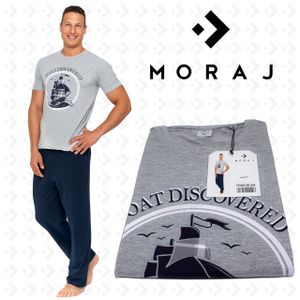 MORAJ Schlafanzug Herren Pyjama Baumwolle Kurzarm + Pyjamahose Nachtanzug - 5100-004 - Grau - L