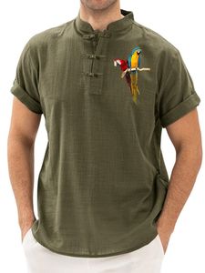 Männer Kurzarm Sommertimen Sport Vogelprint T -Shirts lässig Henley Neck Bluse,Farbe:Grün,Größe:L