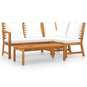 vidaXL 4-tlg. Garten-Lounge-Set mit Auflagen Creme Massivholz Akazie