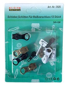 12 x Zipper Schlitten Schieber Set Reparatur Reißverschluss Ersatz