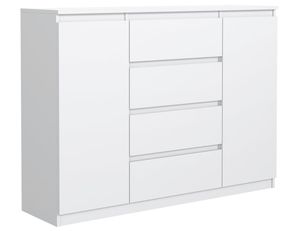 Komoda MebLocker so 4 zásuvkami 2 dvierkami 140 cm Ideálna do obývačky, spálne, detskej izby a kancelárie Moderné elegantné riešenie na štýlové uloženie a organizáciu (biela)