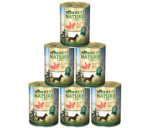 Dehner Best Nature Hundefutter, Nassfutter getreidefrei, für ausgewachsene Hunde, Lachs / Geflügel / Reis, 6 x 400 g Dose (2.4 kg)