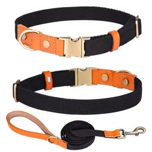 Halsband Leine Set Hundehalsband Hundeleine Größe L in schwarz Nylon Leder Hund beste Qualität