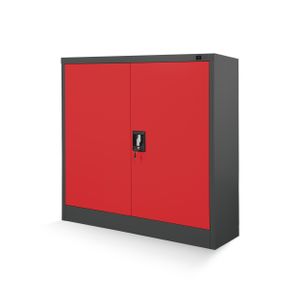 Kleiner Aktenschrank C001B Büroschrank mit Flügeltüren Metallschrank Lagerschrank Pulverbeschichtet Stahlblech Abschließbar 92,5 cm x 90 cm x 40 cm (H x B x T) Farbe: Anthrazit/Rot