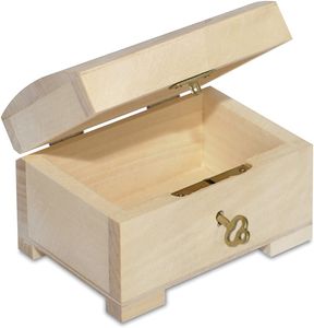 Creative Deco Kleine Holzkiste Schatztruhe mit Deckel, Schloss und Schlüssel für Schmuck-Stücke | 10,6 x 7,5 x 7,5 cm | Holzbox für kleine Gegenstände