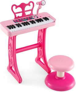 COSTWAY 37 Tasten Kinder Keyboard, Kinderklavier elektronisch mit Hocker, Mikrofon & Notenständer, Kinderpiano mit Abnehmbarer Beinen, Klaviertastatur für Kinder ab 3 Jahren (Pink)