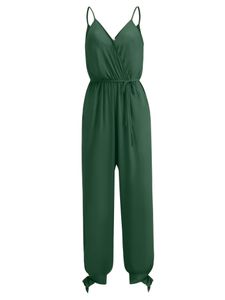 Damen Schnüren Hosen Urlaub Backless Lange Hosen Lässig V Ausschnitt Jumpsuits Grün,Größe 4XL