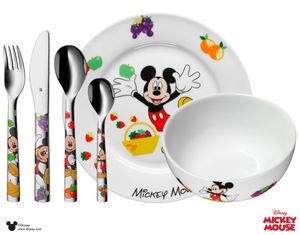 WMF Disney Mickey Mouse Kindergeschirr mit Kinderbesteck, 6-teilig, ab 3 Jahren, Cromargan Edelstahl poliert, spülmaschinengeeignet, farb- und lebensmittelecht