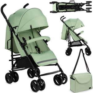 MoMi AKIRA Buggy Kinderwagen – Zusammenklappbar, Leicht 6,7 kg, Moskitonetz, Regenschutz, Korb, Tasche – Grün