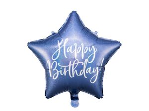 Folienballon Stern mit Schriftzug Happy Birthday 40cm blau