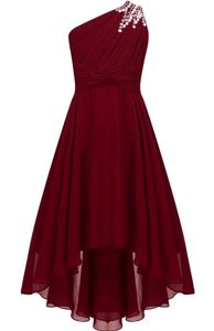 Elegantes Ein-Schulter Hochzeitskleid für Mädchen | Festliches Blumenmädchenkleid | Lang, ideal für Abendveranstaltungen | Größe 146-152 cm