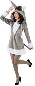 O9140-42-44 grau-weiß Damen Esel Kleid Pferde Kostüm Gr.42-44