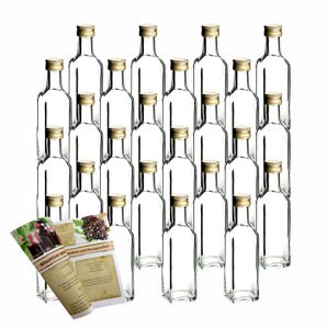 gouveo Glasflaschen 100 ml mit Deckel - Maraska Flaschen mit Rezeptbroschüre, Farbe: 24 Stück - goldfarben