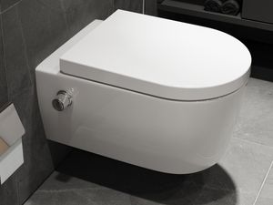 SSWW Taharet WC mit Armatur und abnehmbarer Softclose Sitz Dusch-WC Hänge-WC Toilette mit Bidet-Funktion Hygienisch Shattaf Alpha Unterspülrand