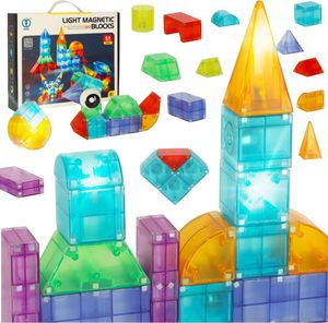 3D stavebné magnetické kocky LED svietiace 64 kusov