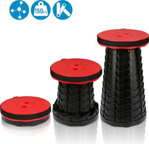 Yakimz Tragbarer Klapphocker Leichte Teleskophocker Höhenverstellbare Falthocker Tragfähigkeit 180 kg 6-44 cm Leichte Teleskophocker Ausziehbarer Campinghocker für Camping，Rot