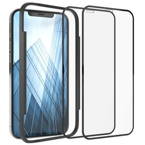 EAZY CASE 2X Displayschutzfolie aus Glas mit Rand kompatibel mit iPhone 12 Pro Max, Displayschutz mit Installationshilfe, Schutzglas 5D, 9H, Anti-Kratzer, Selbstklebende Glasfolie