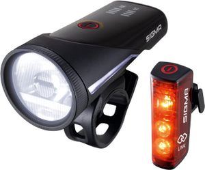 SIGMA SPORT - Aura 100 / Blaze LINK Set | Predné a zadné svetlá na bicykel | Predné a zadné svetlo na bicykel s batériovým napájaním, schválené StVZO, s inovatívnou funkciou spojenia
