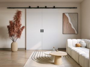 Doppel-Schiebetür mit Laufschienensystem - 2 x 205 x 73 cm - MDF + Kunststoff (PVC) - Weiß - VARIN II