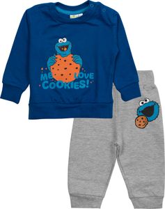Sesamstraße Baby Set - Krümelmonster Unisex Oberteil Pullover mit Hose 2-Teiler Grau/Blau 74-80