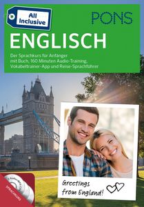 PONS All inclusive Sprachkurs für Anfänger Englisch: Der Sprachkurs für Anfänger mit Buch, 160 Minuten Audio-Training, Vokabeltrainer-App und Reise-Sprachführer