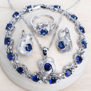 Zirkonia Damen Schmuck Sets 925 Sterling Silber Hochzeit Braut Trachtenschmuck Ohrringe Ringe Armbänder Anhänger Halskette