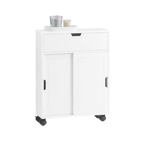 SoBuy BZR31-W Niche Shelf Koupelnová skříňka Koupelnový vozík se 2 posuvnými dveřmi a 1 klapkou Komoda do koupelny Koupelnová polička bílá Přibližná šířka: 52x67x17cm