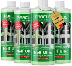 ABACUS® Nell Ultra Grünbelagentferner & Algenentferner Konzentrat, extrem stark! Entfernt Grünbelag & Algen selbsttätig mit Langzeitschutz 4x 1000ml