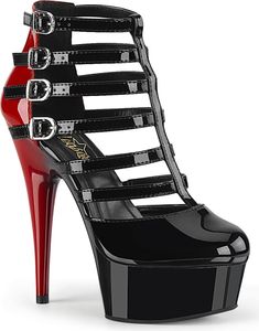 DELIGHT-695 Damen Booties von Pleaser, Schwarz-Rot EU 35, US 5