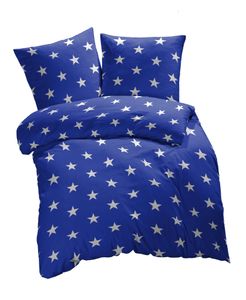 etérea Baumwolle Renforcé Bettwäsche - Sterne, Galaxy Bettwäsche - weich und angenhem auf der Haut, Bettbezug Stars, 2 teilig 135x200 cm + 80x80 cm, Blau