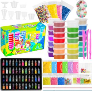 DIY Slime Kit mit 28 Farben Crystal Slime und 48 Glitter-Pulver,  lufttrockenen Lehm, Fruchtscheiben und -werkzeug Zubehör für Kunsthandwerk Mädchen J