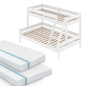 Livinity® Everest poschodová posteľ, 120x200 / 80x200 cm s 2 matracmi, biela