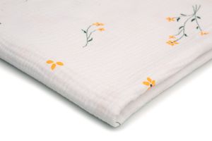 Baumwoll Musselin Stoff mit Aufdruck, Double Gauze, Gelbe Blumen 50 x 130 cm