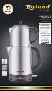 ROLAND GERMANY Wasser-/Teekocher mit Teekanne 1,7L + 1L 2200 W, 2-in-1 :Teekocher, Wasserkocher, bis zu 1L Tee mit Teesieb