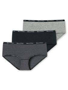 Marc O Polo Damen Slips 3er Pack - W-Panty, Briefs, Baumwolle Stretch, Streifen, Schwarz/Grau S