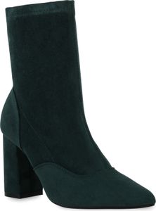 VAN HILL Damen Klassische Stiefeletten Stiefel Blockabsatz Schuhe 839568, Farbe: Grün, Größe: 39