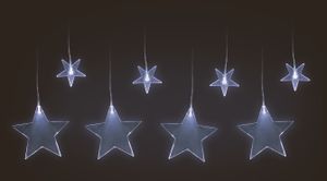 LED Sternenvorhang kalt weiß - 100 cm - Lichterkette Lichtervorhang mit 8 Sternen Weihnachten Winter Fenster Deksration - Timer Funktion Batterie betrieben