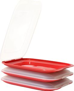 3x Stapelbare Frischhaltedose Aufschnittbox Wurst Behälter Aufschnittdose Rot